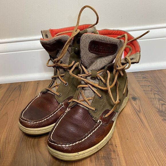 Sperry Sz 7 Canvas Leather Duck Boots - Picture 1 of 7